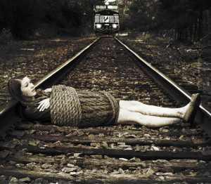 tied on train track